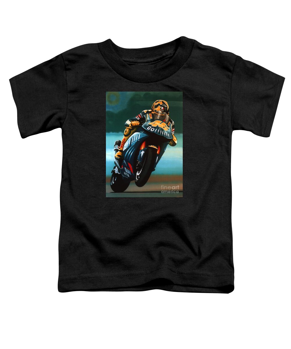 Valentino Rossi On Ducati Toddler T-Shirt featuring the painting Jumping Valentino Rossi by Paul Meijering