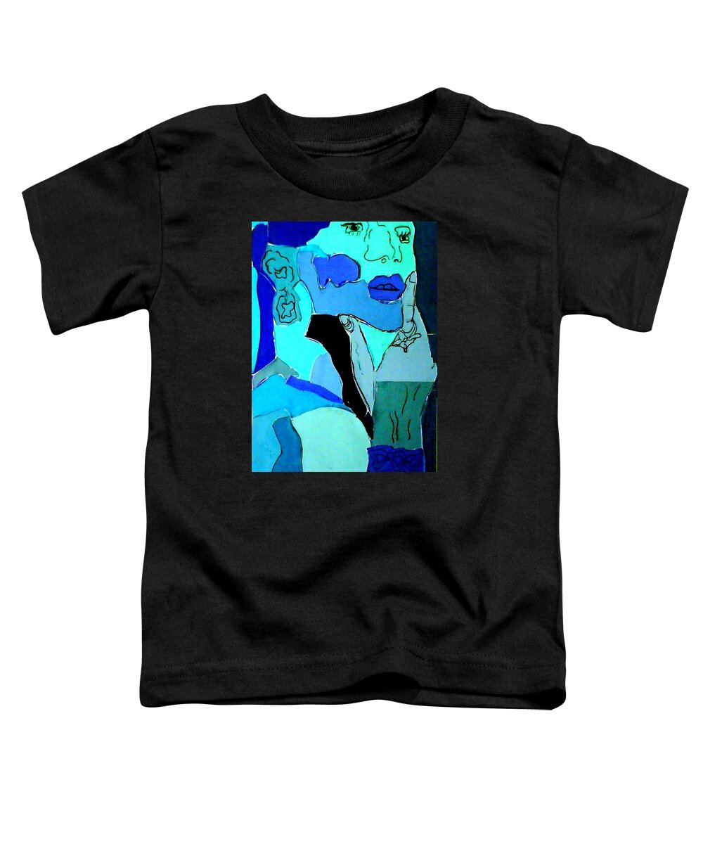 Lady Toddler T-Shirt featuring the mixed media Lady in Blue by Suzanne Berthier