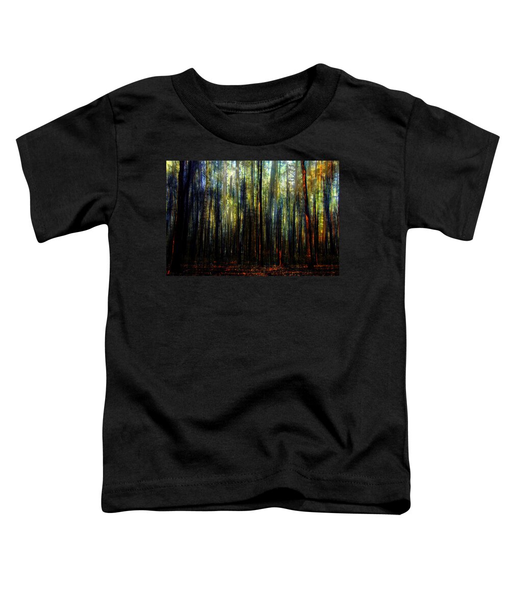 Digital-art Toddler T-Shirt featuring the digital art Landscape Forest Trees Tall Pine by Mary Clanahan