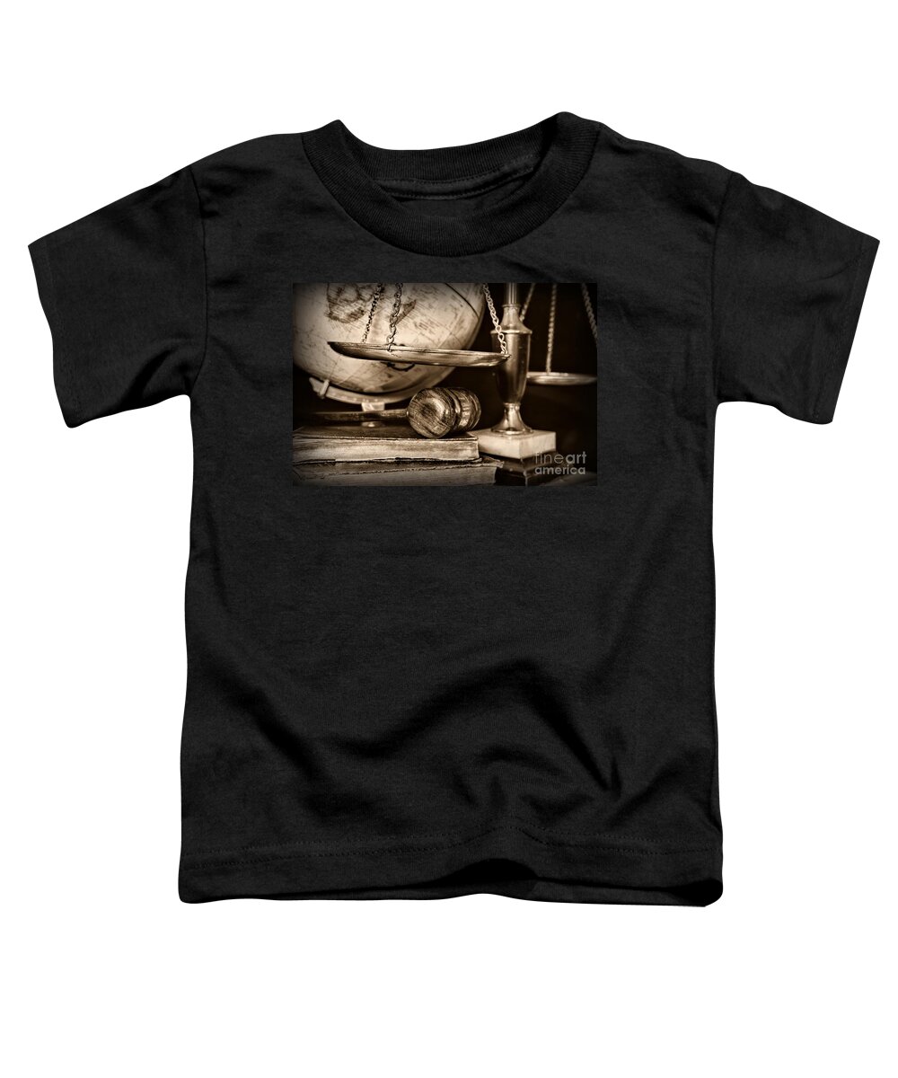 Paul Ward Toddler T-Shirt featuring the photograph Lawyer The Scales of Justice in Black and White by Paul Ward