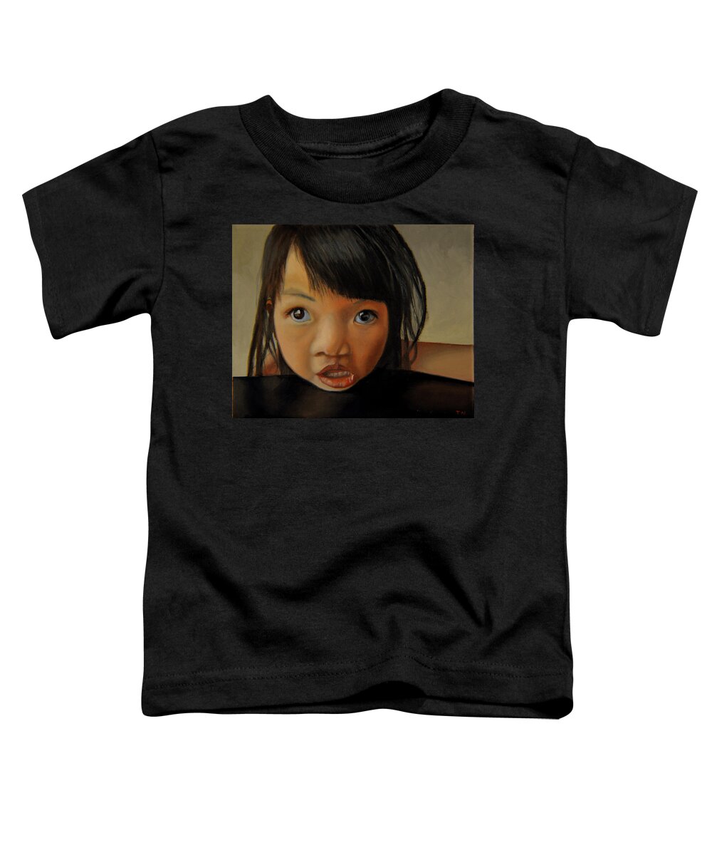 Child Toddler T-Shirt featuring the painting Learning to talk by Thu Nguyen