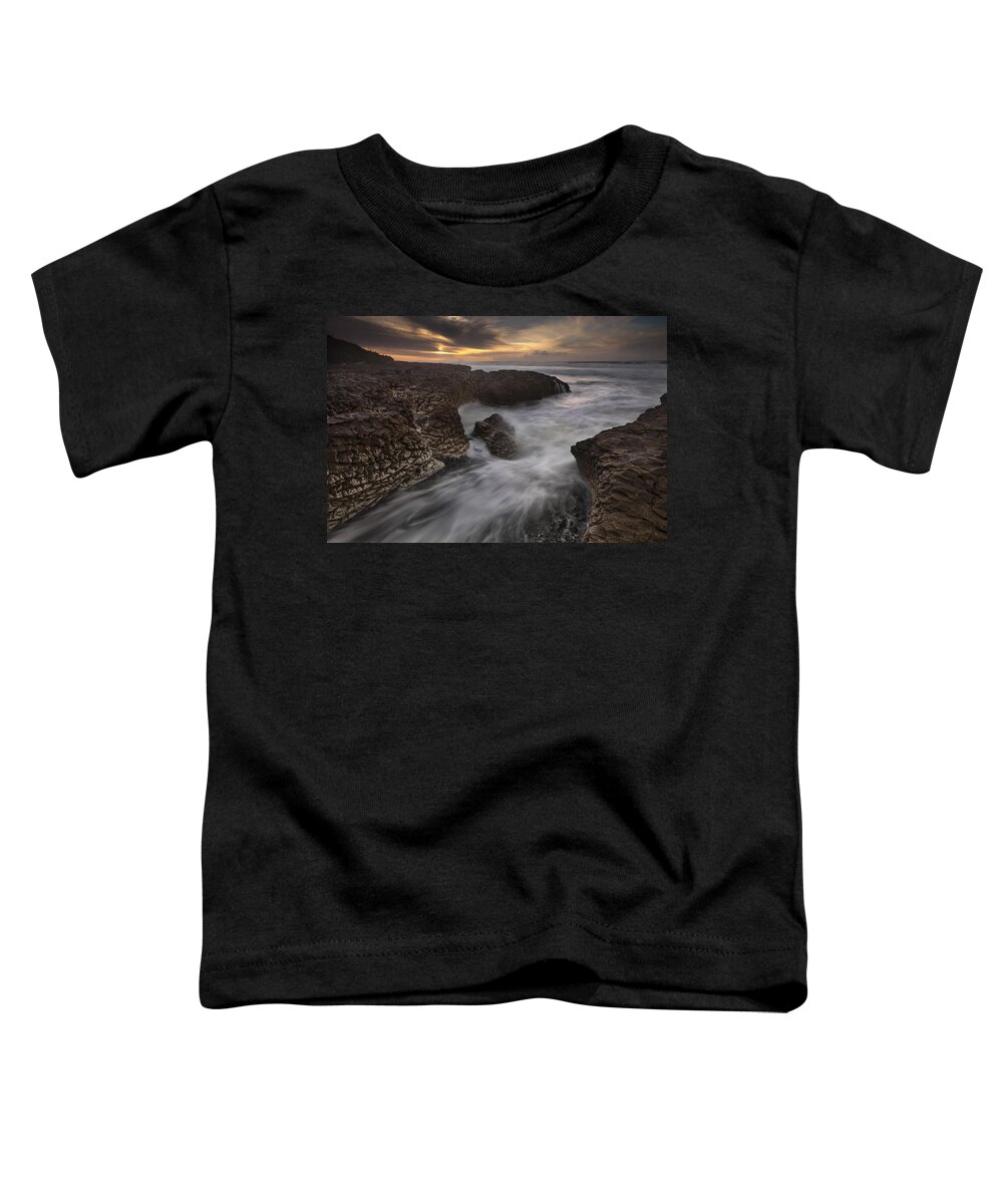535896 Toddler T-Shirt featuring the photograph Limestone Rocks And Waves On Paterau by Colin Monteath