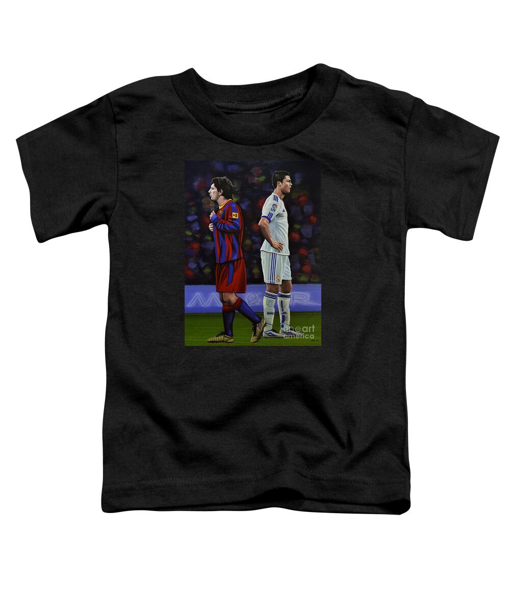 Lionel Messi Toddler T-Shirt featuring the painting Lionel Messi and Cristiano Ronaldo by Paul Meijering
