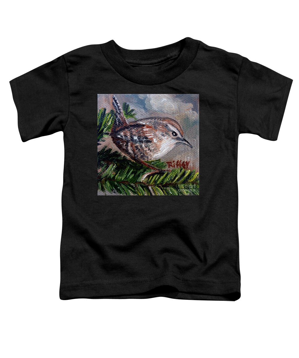 Wren Toddler T-Shirt featuring the painting Little Wren in the Pines by Julie Brugh Riffey