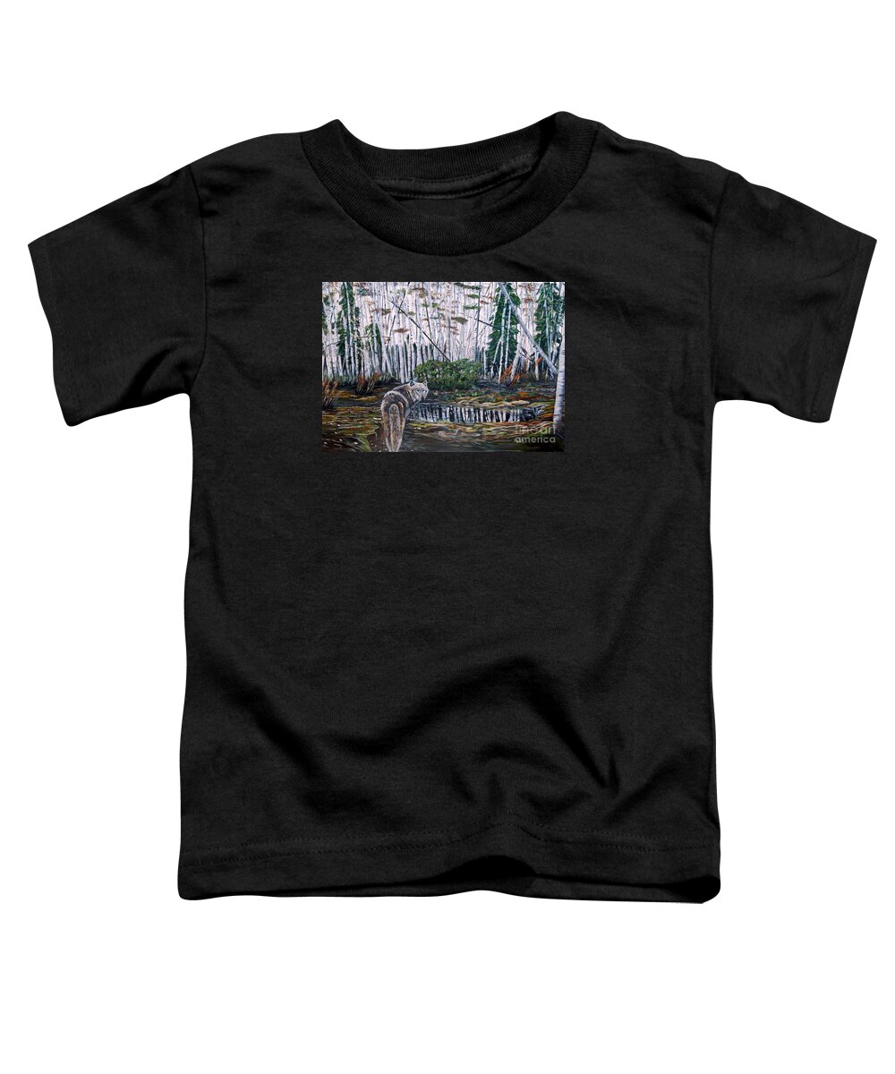 Wolf Toddler T-Shirt featuring the painting Looking back by Marilyn McNish