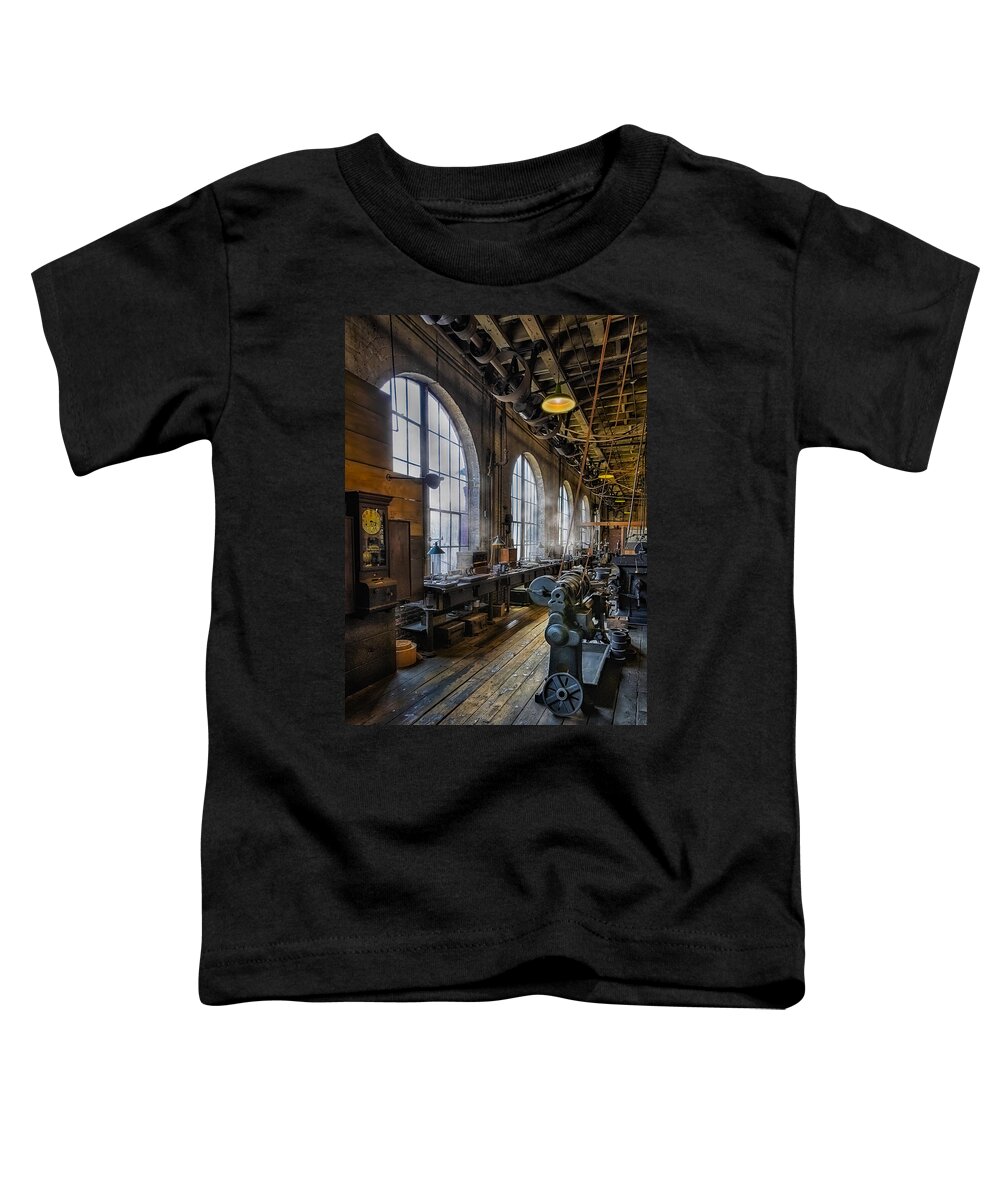 Machine Shop Toddler T-Shirt featuring the photograph Machine shop by Susan Candelario