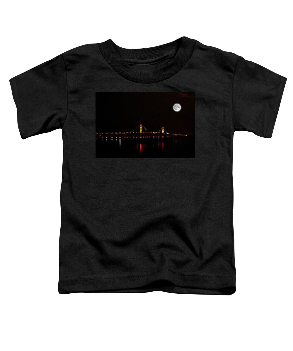 Mackinac Bridge Toddler T-Shirt featuring the photograph Mackinac Bridge and Moon by Randy Pollard