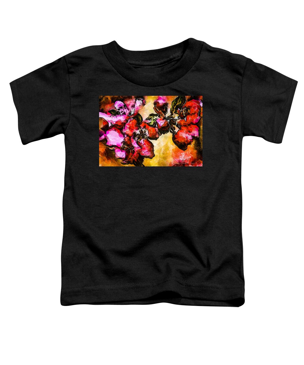 Magenta Toddler T-Shirt featuring the digital art Magenta flowers -- Cubism by Charles Muhle