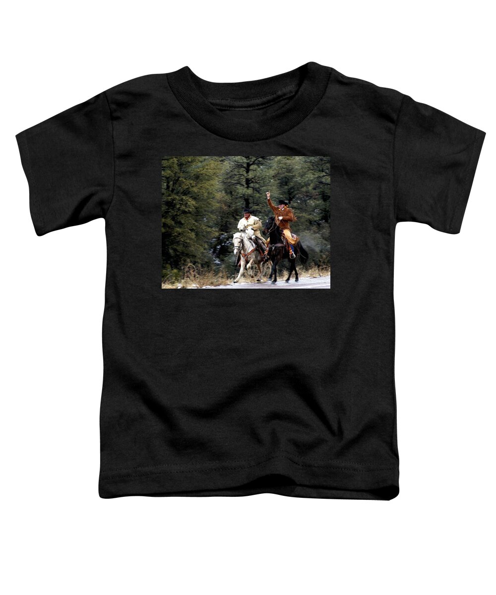 Western Toddler T-Shirt featuring the photograph Mail Handoff by Matalyn Gardner