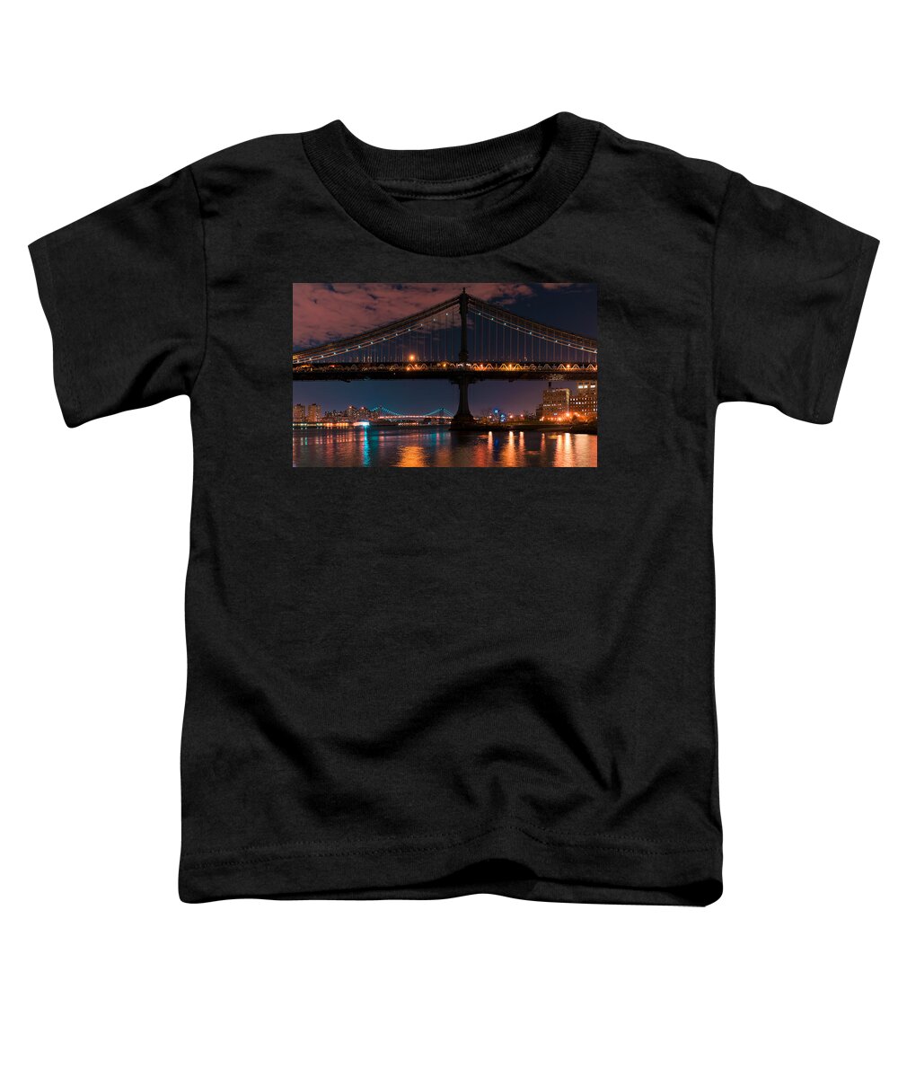 Amazing Brooklyn Bridge Photos Toddler T-Shirt featuring the photograph Manhattan Bridge Framing Williamsburg Bridge by Mitchell R Grosky