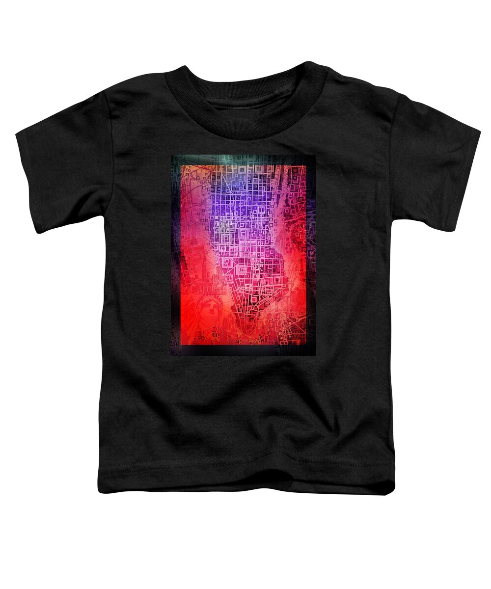 Manhattan Map Toddler T-Shirt featuring the painting Manhattan Map Abstract 6 by Bekim M