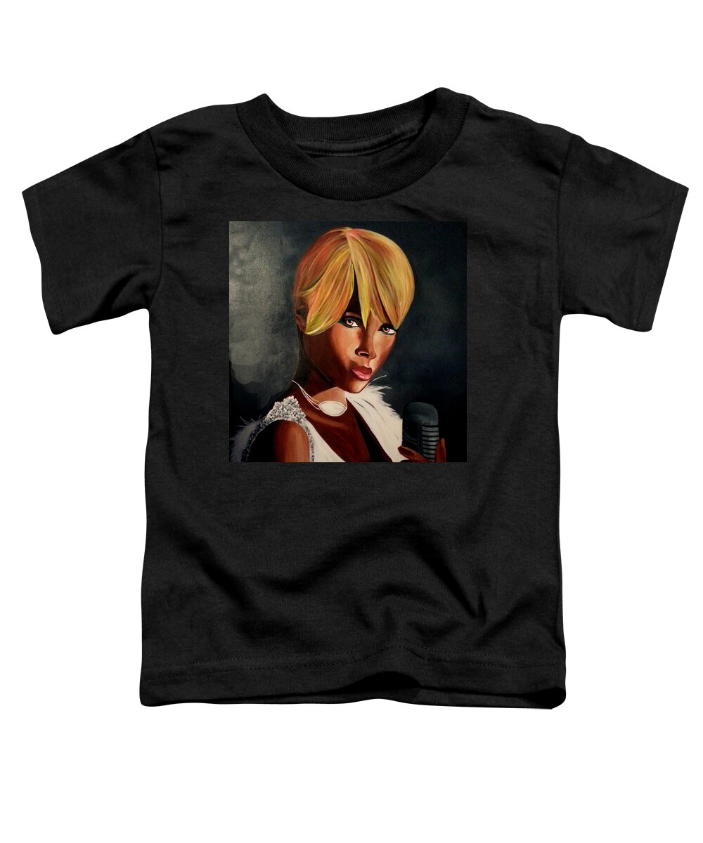 Celebrity Portrait Mary J In White And Shades Of Gray Toddler T-Shirt featuring the painting Mary J by Femme Blaicasso