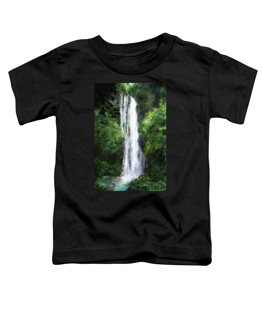River Toddler T-Shirt featuring the painting Maui Waterfall by Susan Kinney