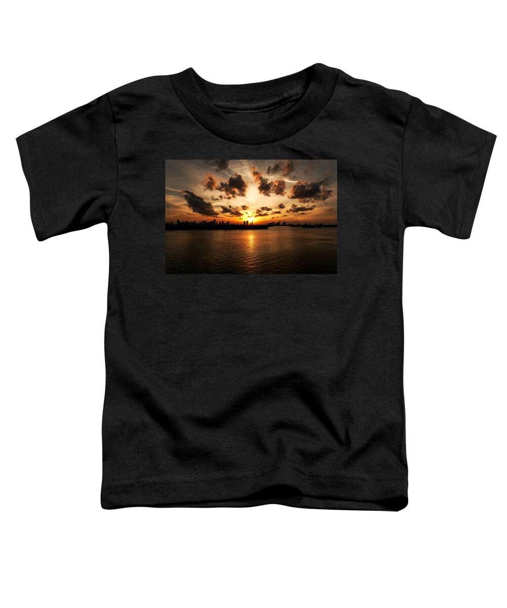 Miami Beach Toddler T-Shirt featuring the photograph Miami Skyline Sunset by Gary Dean Mercer Clark