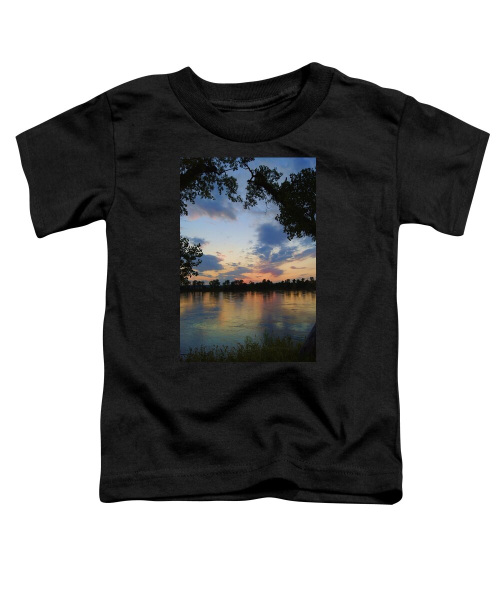 Sunset Toddler T-Shirt featuring the photograph Missouri River Glow by Cricket Hackmann