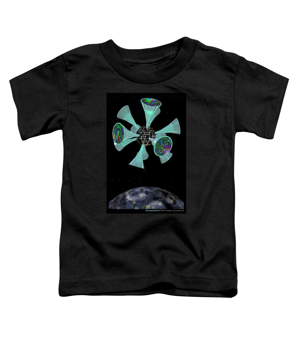 3d Art: 3d Art; Abstract: Geometric; Science Fiction & Fantasy: Dreamscapes; Science Fiction & Fantasy: Space Toddler T-Shirt featuring the digital art Momentary Sputnik 13 by Ann Stretton