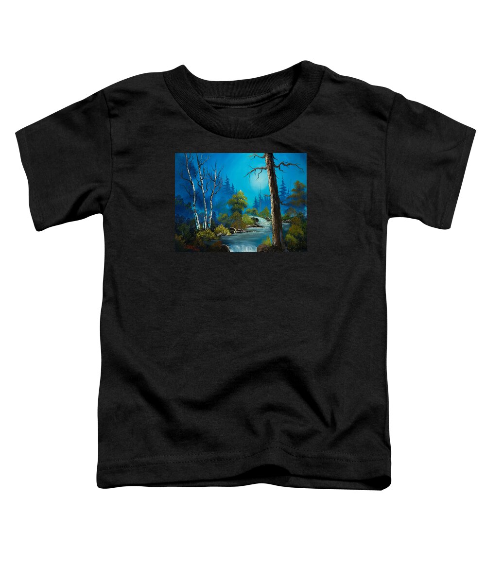 Landscape Toddler T-Shirt featuring the painting Moonlight Stream by Chris Steele