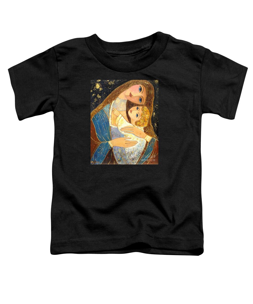 Mother And Golden Haired Child Toddler T-Shirt featuring the painting Mother and Golden Haired Child by Shijun Munns