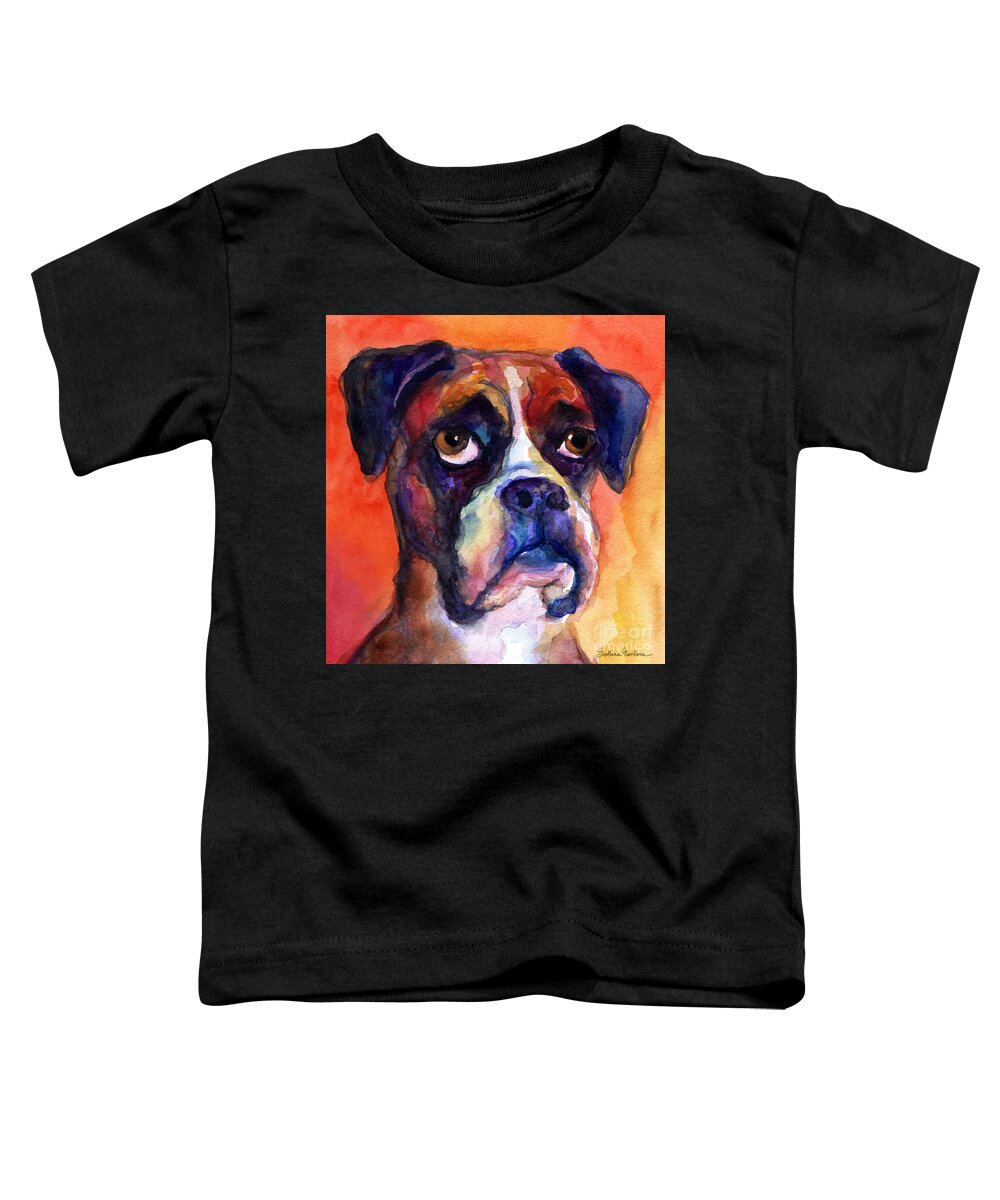 Boxer Funny Toddler T-Shirt featuring the painting pensive Boxer Dog pop art painting by Svetlana Novikova