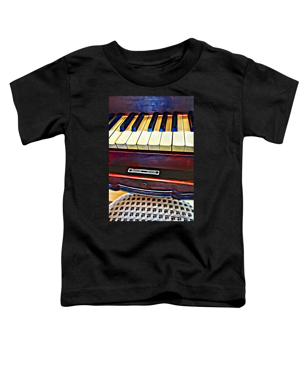 Close Up Piano Key Board Toddler T-Shirt featuring the painting Piano and Stool by Joan Reese