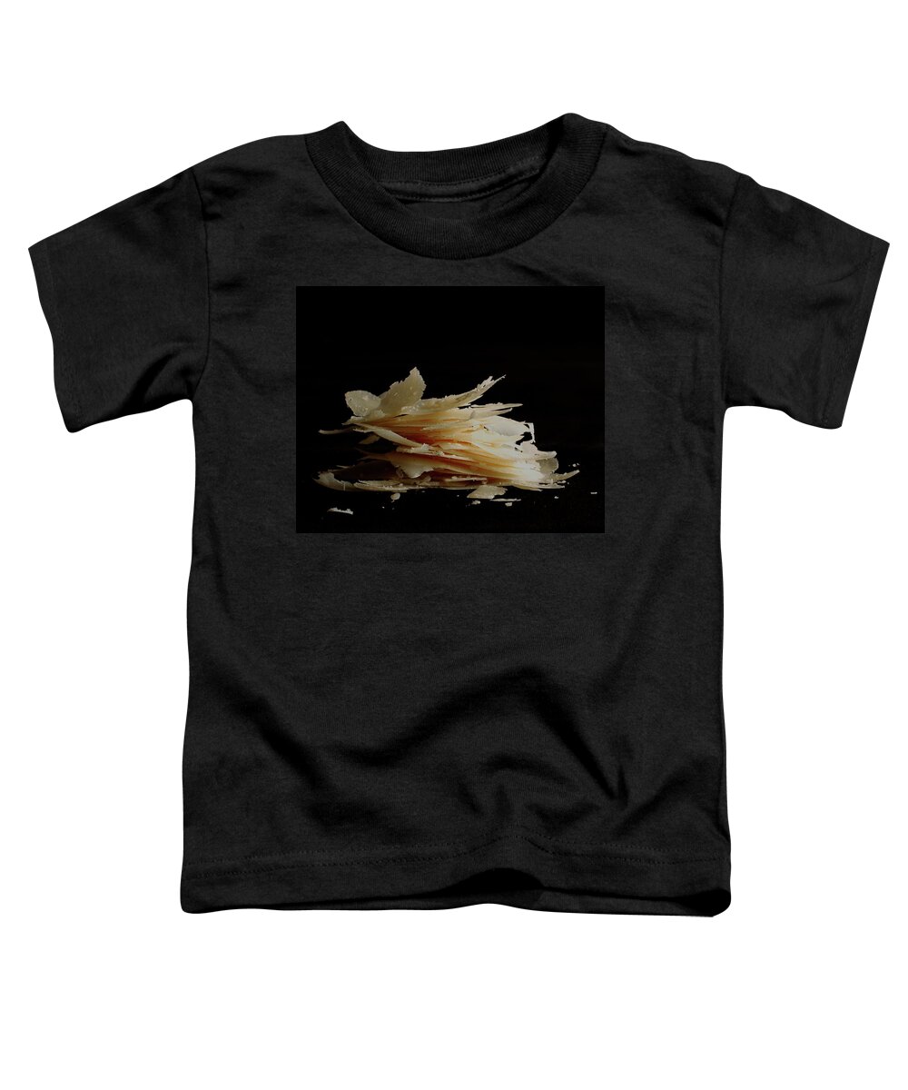 Dairy Toddler T-Shirt featuring the photograph Pieces Of Parmesan Cheese by Romulo Yanes