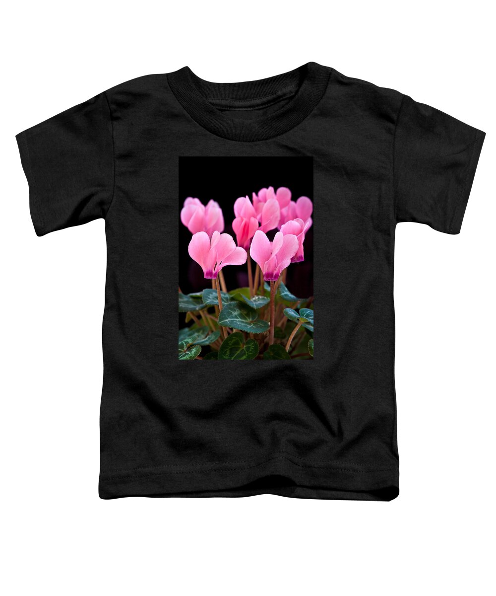 Black Toddler T-Shirt featuring the photograph Pink Cyclamen by Mark Llewellyn