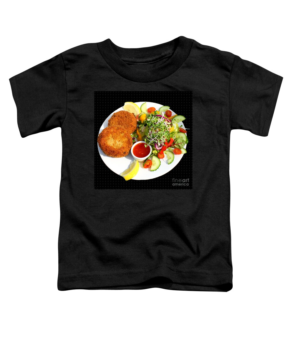 Crab Cakes Toddler T-Shirt featuring the photograph Polpeor Cafe Crab Cake Salad by Terri Waters