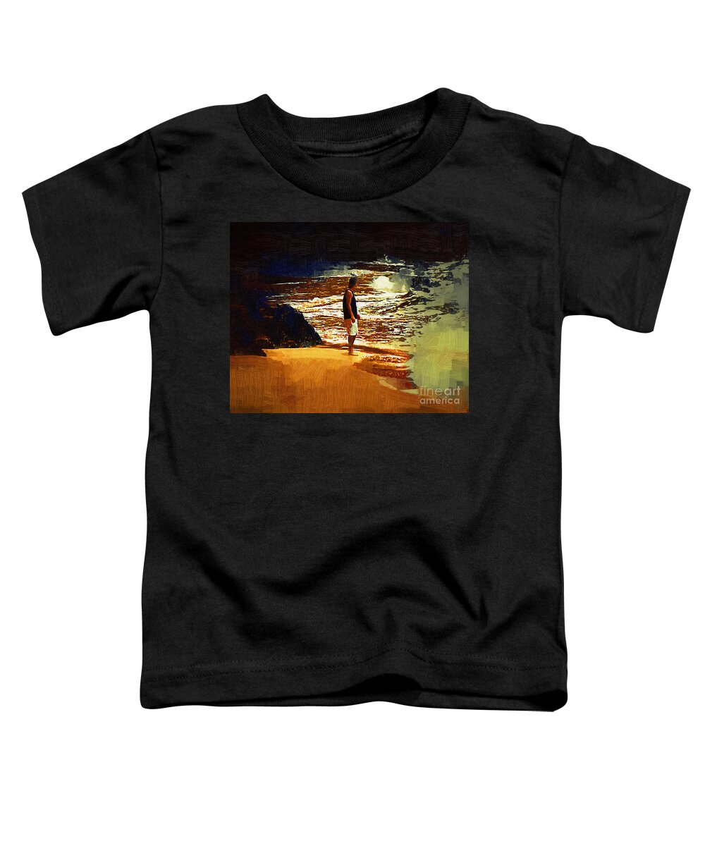 Beach Toddler T-Shirt featuring the painting Pondering The Surf by Kirt Tisdale