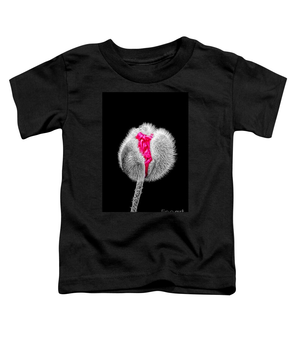 Poppy Toddler T-Shirt featuring the photograph Poppy Emerging by Lynn Bolt