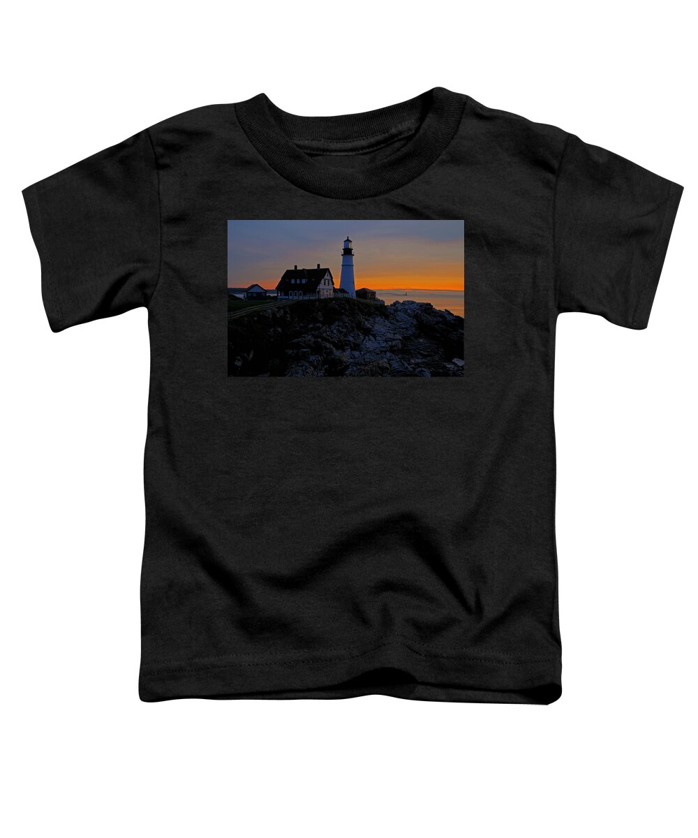 Cape Elizabeth Toddler T-Shirt featuring the photograph Portland Head Lighthouse Sunrise 2 by Liz Mackney