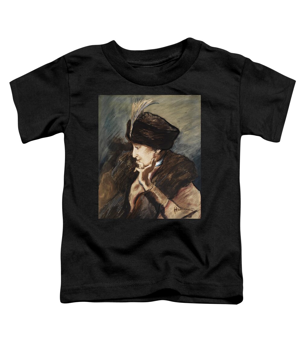 Hugo Von Habermann Toddler T-Shirt featuring the painting Portrait of a young woman with plumed hat by Hugo von Habermann