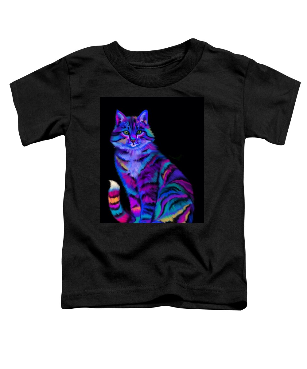 Art Toddler T-Shirt featuring the painting Rainbow Painted Tiger Cat by Nick Gustafson