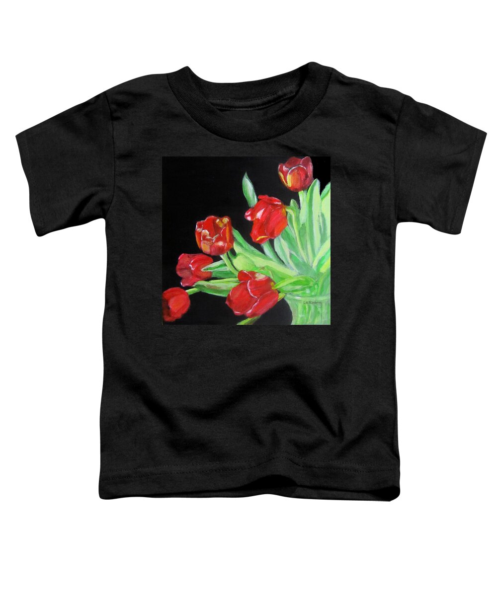 Tulips Toddler T-Shirt featuring the painting Red Tulips in Vase by Linda Feinberg