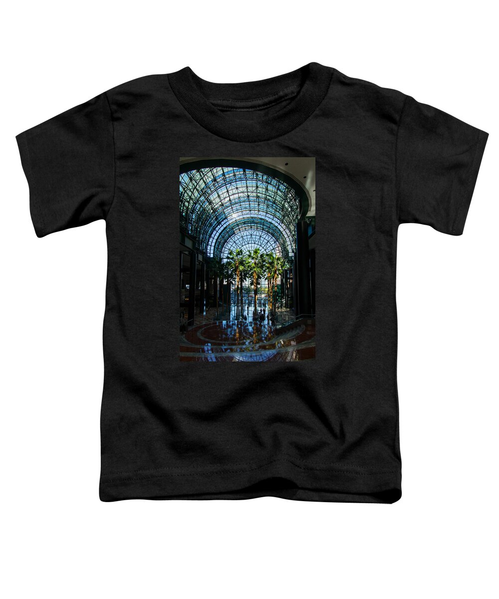 Palm Tree Toddler T-Shirt featuring the photograph Reflecting on Palm Trees and Arches by Georgia Mizuleva
