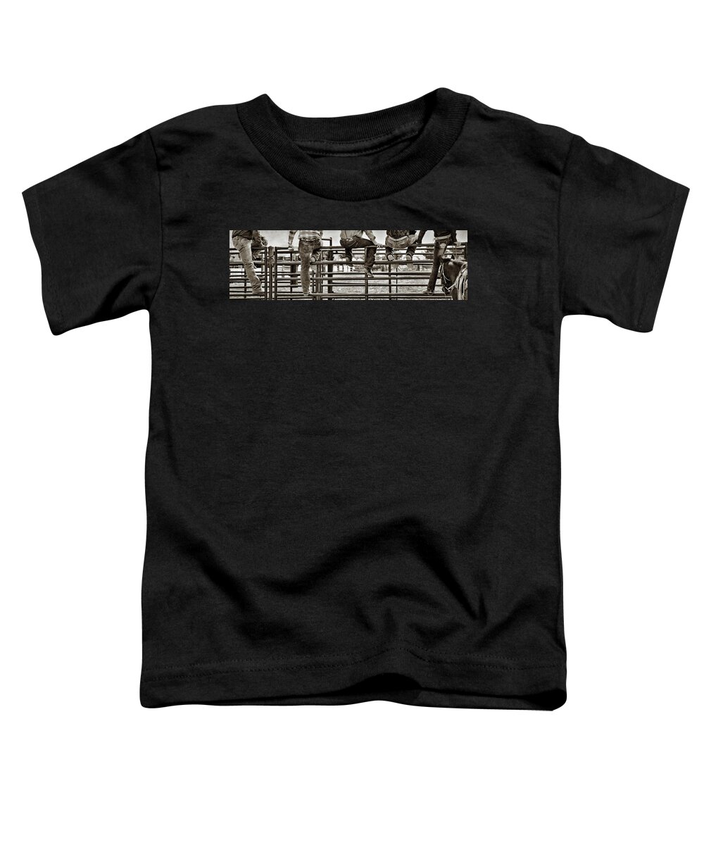 Rodeo Toddler T-Shirt featuring the photograph Rodeo Fence Sitters- Sepia by Priscilla Burgers