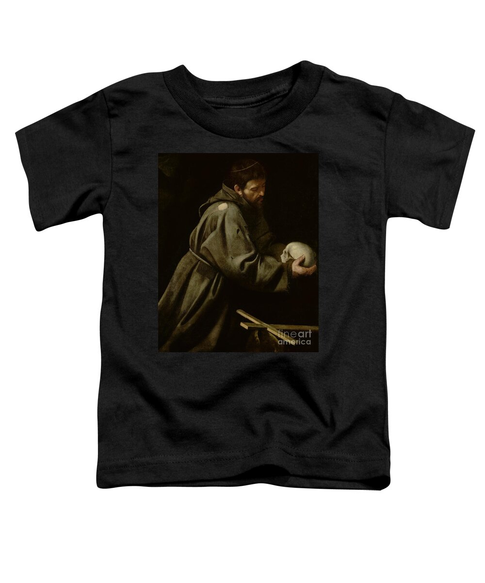 Monk Toddler T-Shirt featuring the painting Saint Francis in Meditation by Michelangelo Merisi da Caravaggio