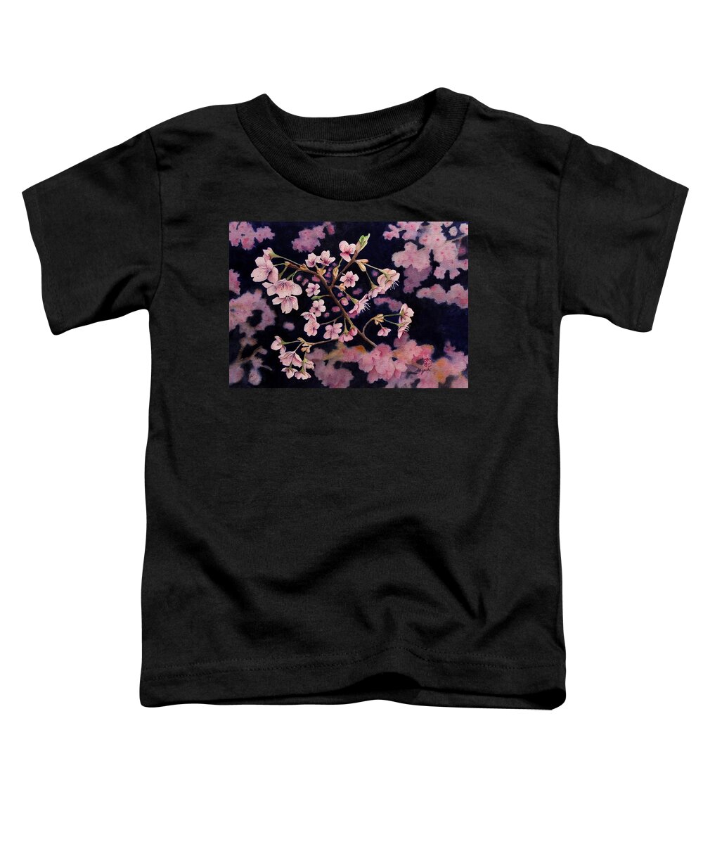 Cherry Blossom Toddler T-Shirt featuring the painting Sakura in Blue by Kelly Miyuki Kimura