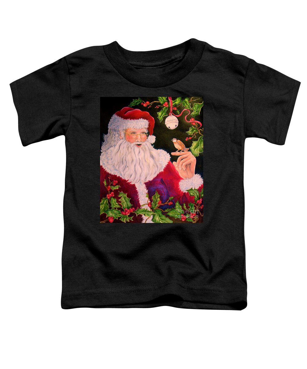 Christmas With Santa Toddler T-Shirt featuring the painting Santa - Believe by Genie Morgan