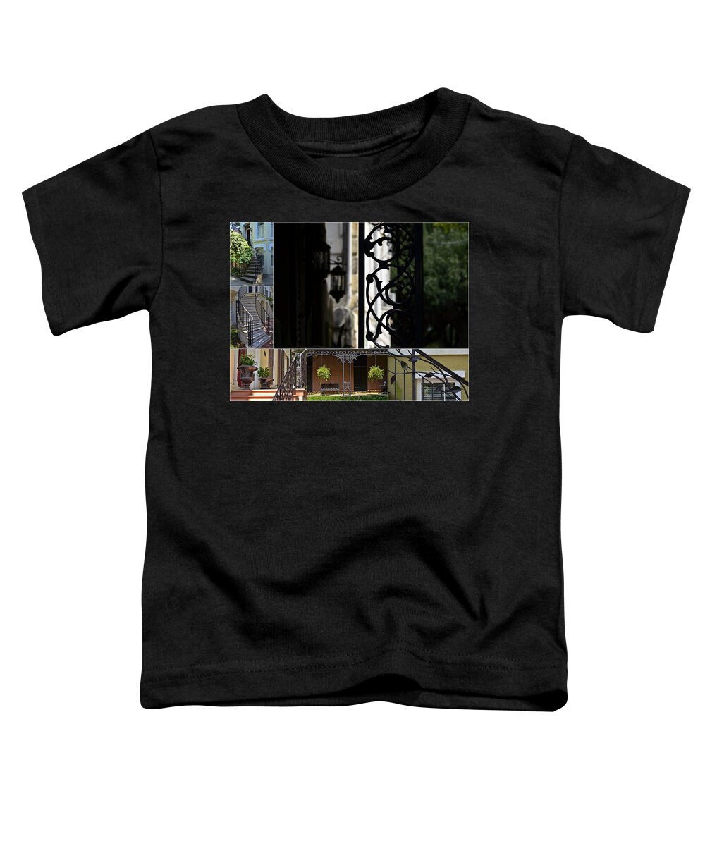 Savannah Decorative Wrought Iron Toddler T-Shirt featuring the photograph Savannah Decorative Wrought Iron Collage 2 by Allen Beatty