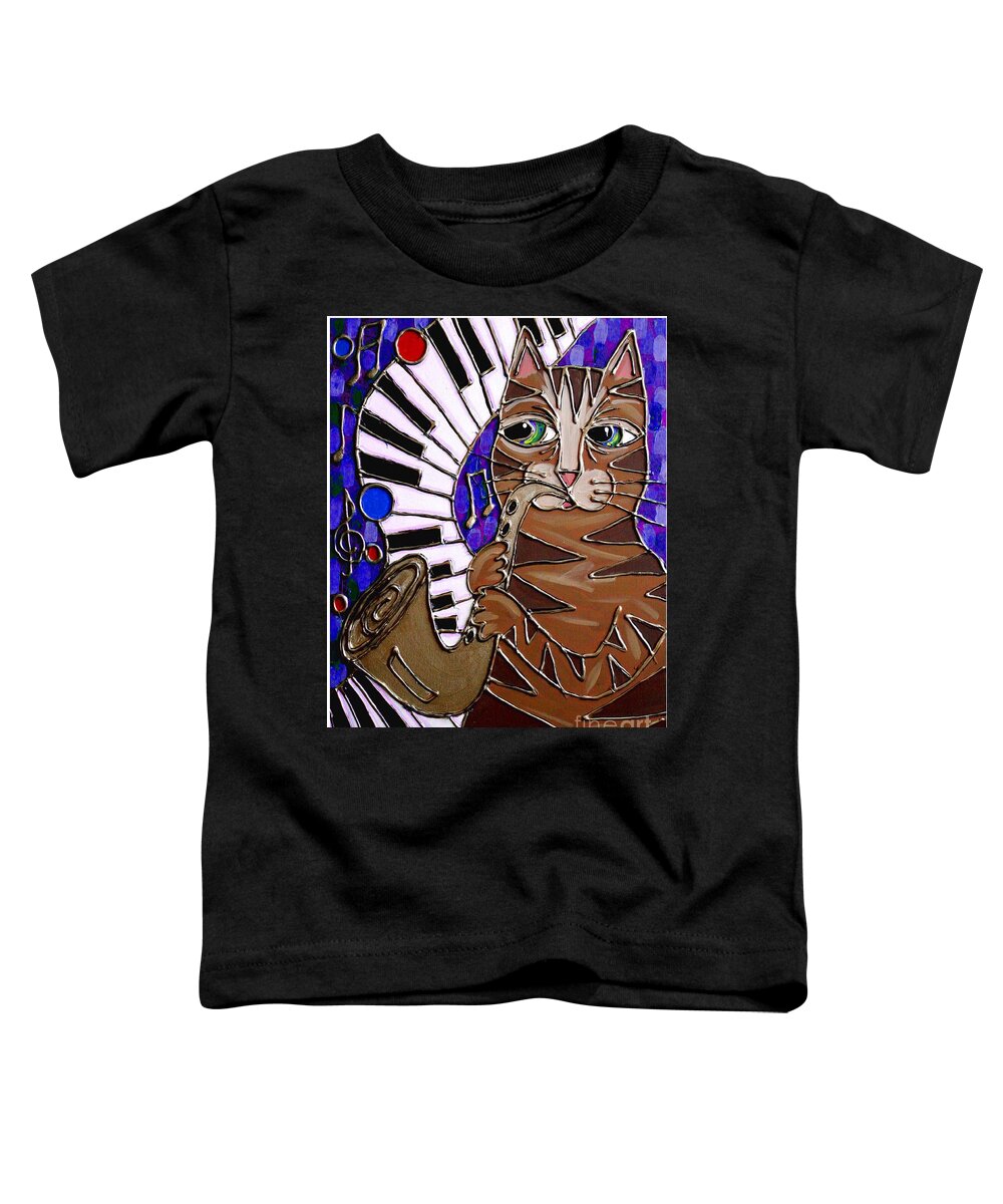 Cat Toddler T-Shirt featuring the painting Sax Cat 2 by Cynthia Snyder