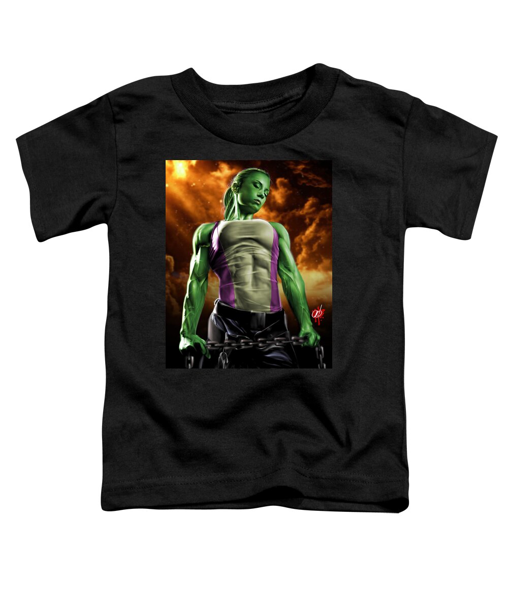 She Toddler T-Shirt featuring the painting She-Hulk 2 by Pete Tapang