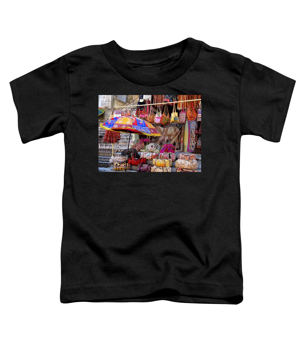 Shopping Toddler T-Shirt featuring the photograph Shopping Colorful Bags Sale Jaipur Rajasthan India by Sue Jacobi