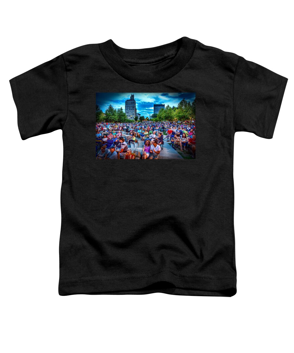 Asheville Toddler T-Shirt featuring the digital art Shindig on the Green Crowd by John Haldane