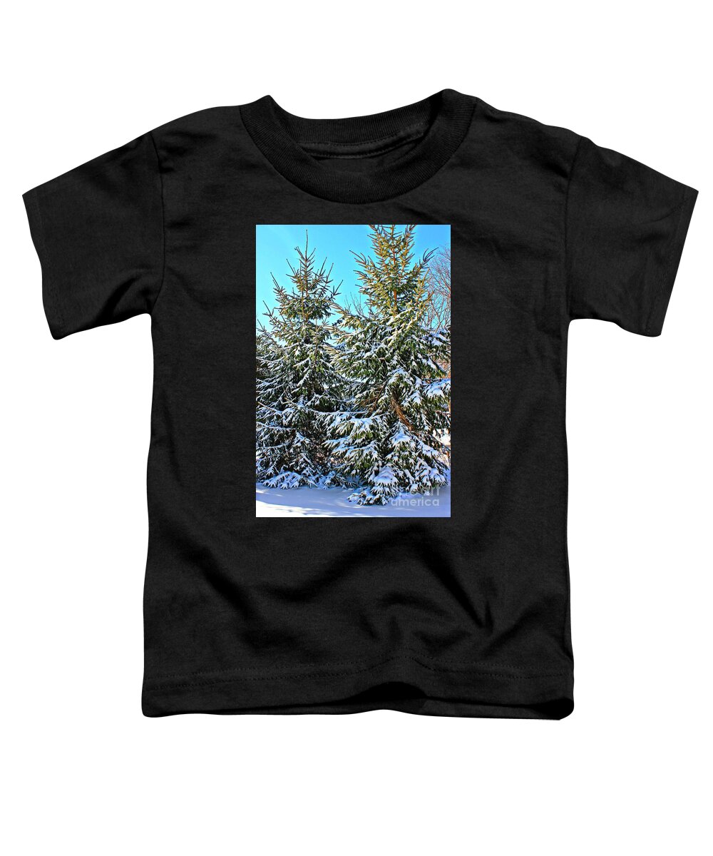 Pine Trees Toddler T-Shirt featuring the photograph Snow Covered Pines by Judy Palkimas