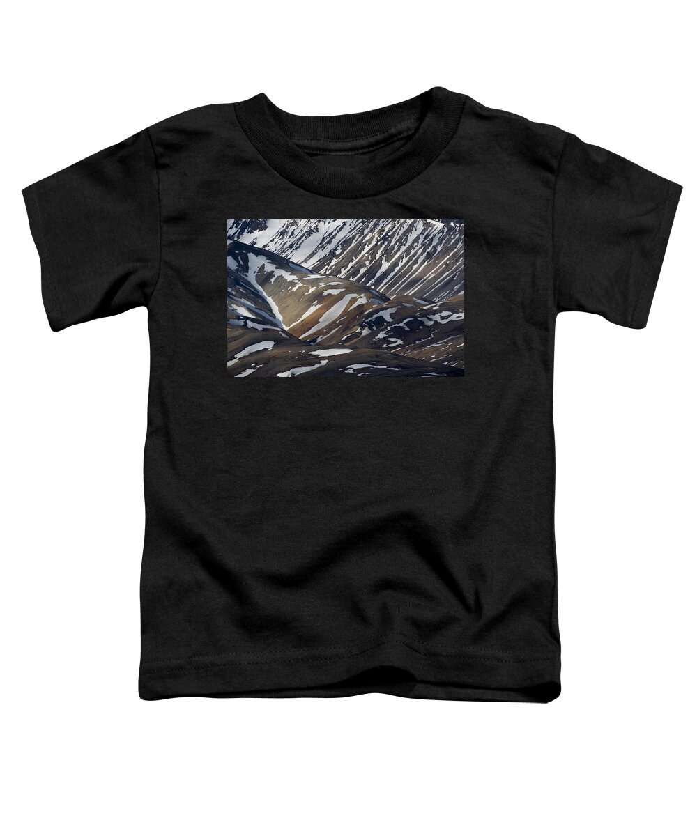 Feb0514 Toddler T-Shirt featuring the photograph Snowy Hillsides Denali Np Alaska by Michael Quinton