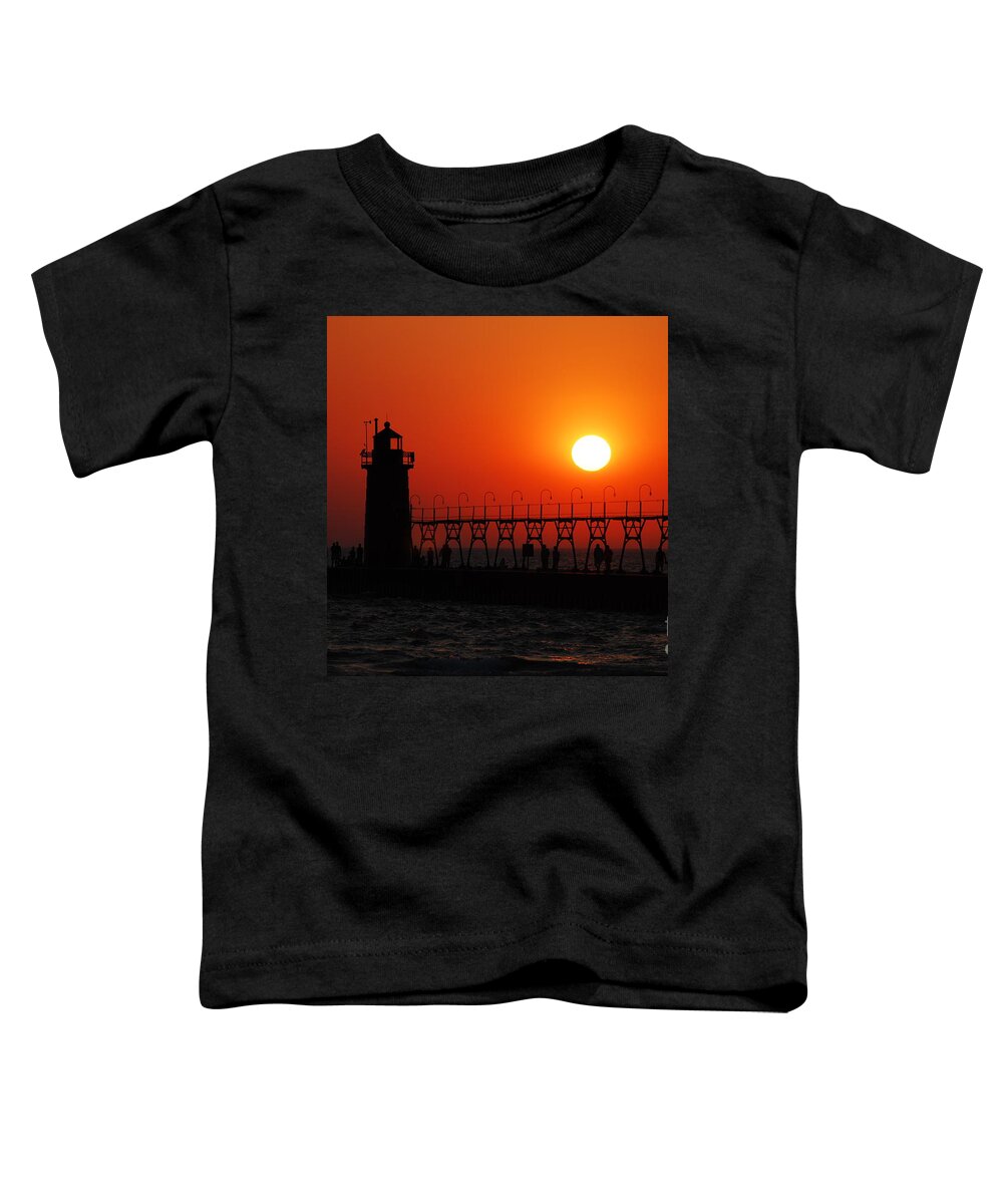 Sunset Toddler T-Shirt featuring the photograph South Haven Lighthouse at Sunset 2 by Nancy Mueller