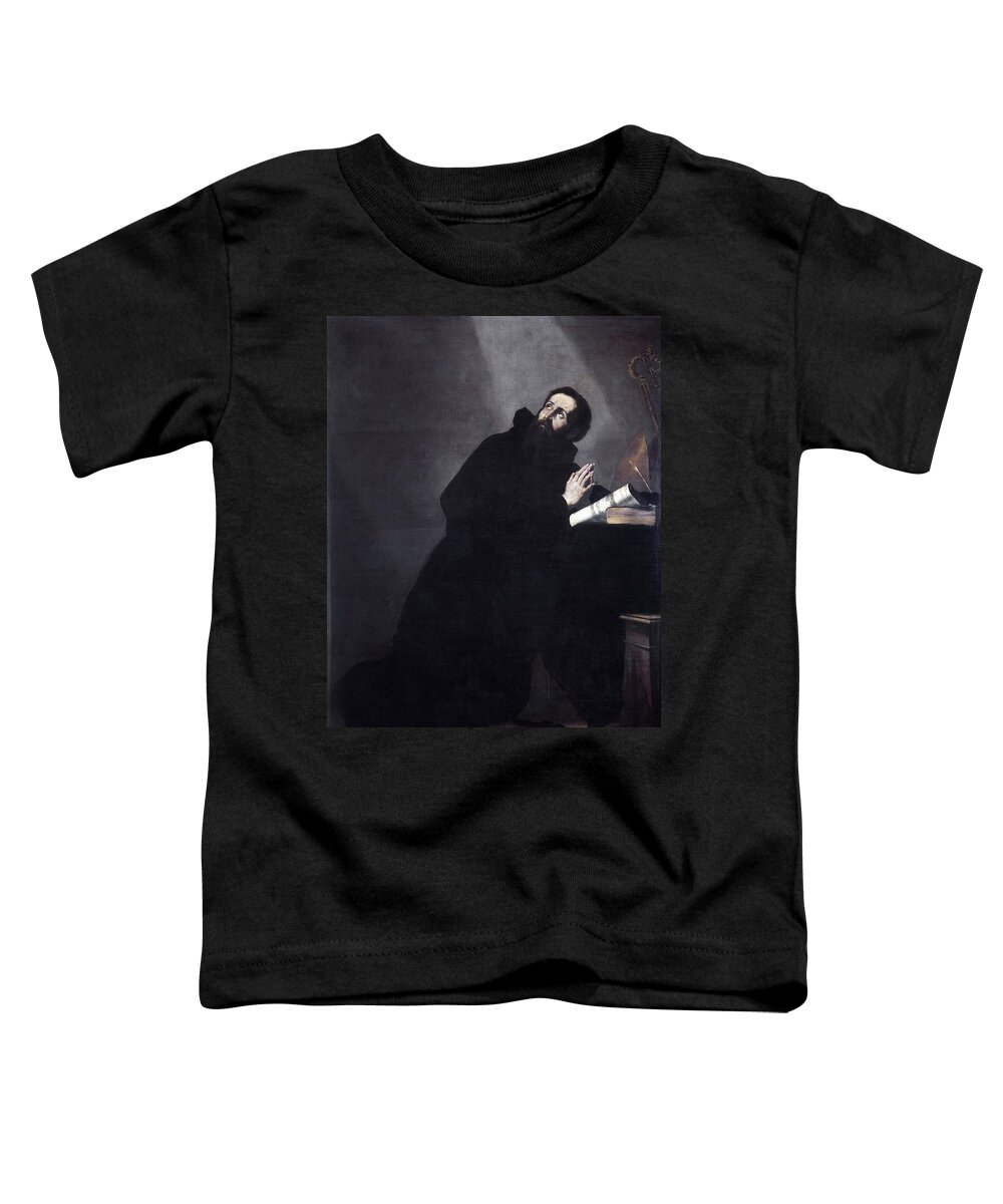Jusepe De Ribera Toddler T-Shirt featuring the painting St Augustine in prayer by Jusepe de Ribera