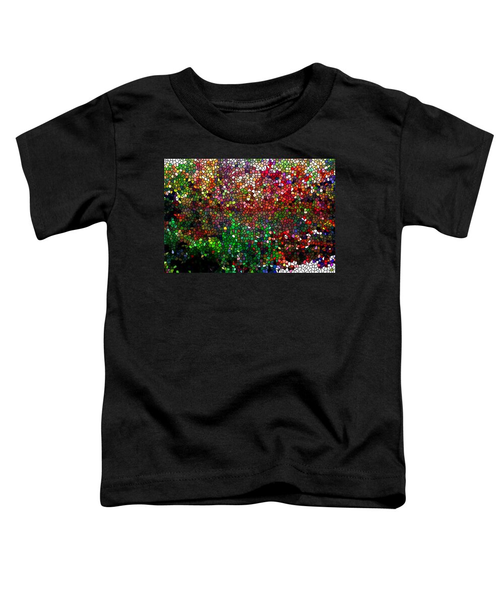 Stained Glass Fall Reflected In The Still Waters Toddler T-Shirt featuring the painting Stained Glass Fall Reflected In The Still Waters by Jeelan Clark