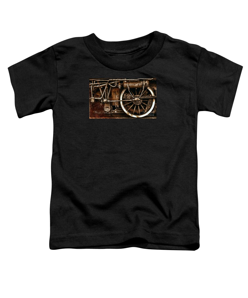 Wheels Toddler T-Shirt featuring the photograph Steampunk- Wheels of vintage steam train by Daliana Pacuraru