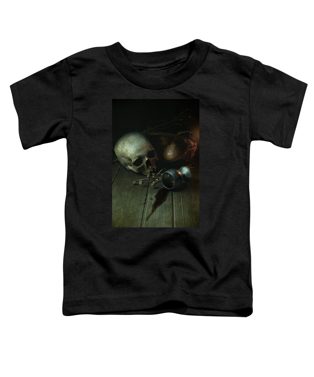 Still Life Toddler T-Shirt featuring the photograph Still life with human skull and silver chalice by Jaroslaw Blaminsky